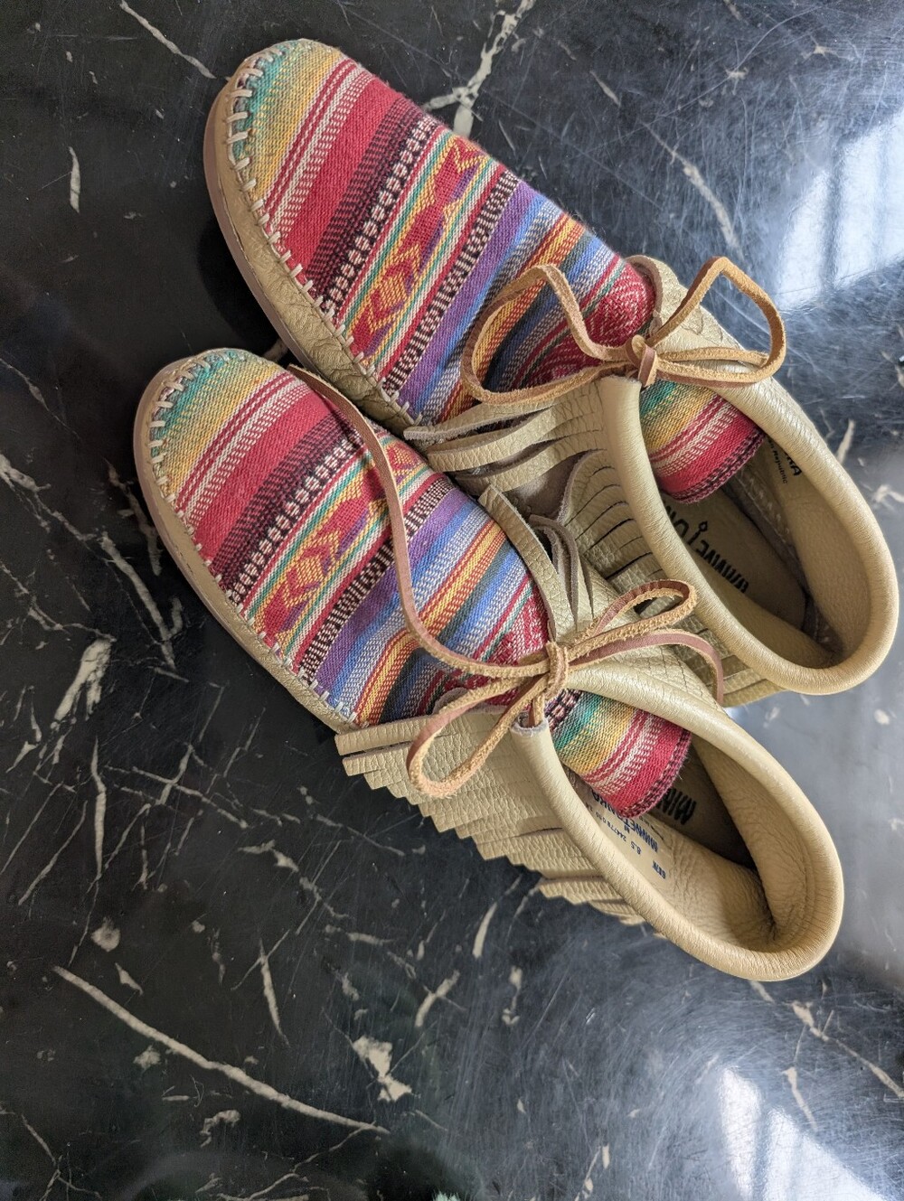 Minnetonka Multicolor Woven Leather-Trim Sneakers 8.5